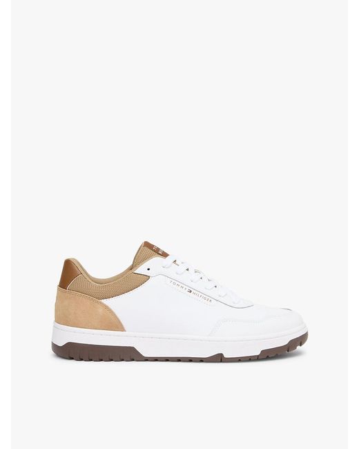 Tommy Hilfiger White Mixed Texture Basketball Trainers With Leather for men
