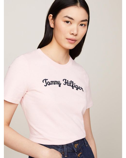 Tommy Hilfiger Blue Script Logo Embroidery T-shirt