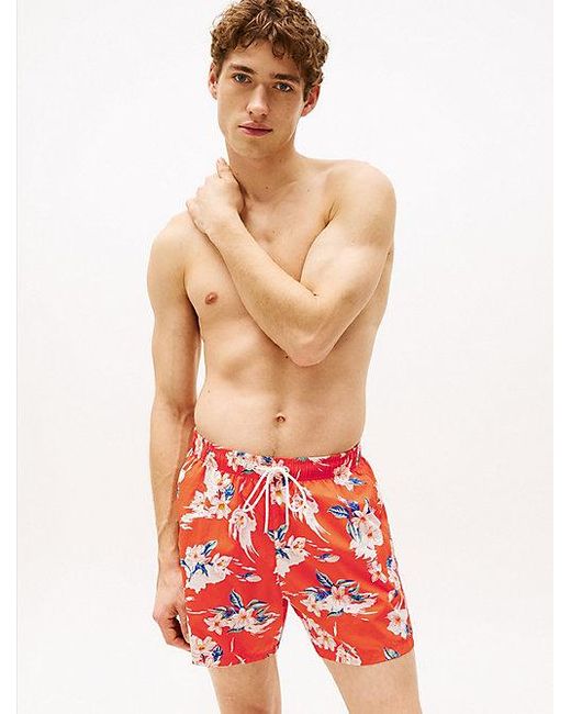 Tommy Hilfiger Medium Lange Zwemshort Met Print in het Red voor heren