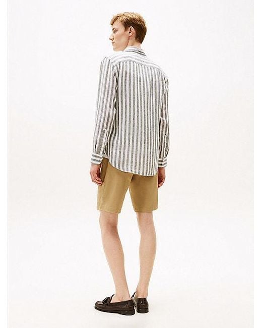Tommy Hilfiger Regular Fit Linnen Overhemd Met Strepen in het White voor heren
