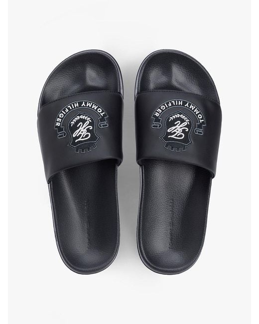 Tommy Hilfiger White Crest Appliqué Pool Slides for men