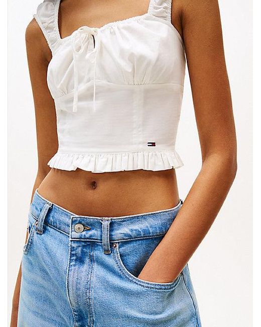 Tommy Hilfiger White Ärmellose Cropped Extra Slim Fit Bluse
