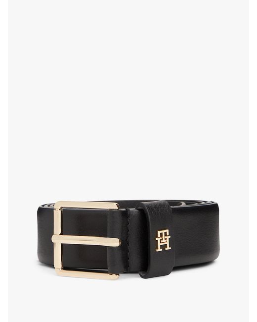 Tommy Hilfiger Black Th Monogram Square Buckle Leather Belt