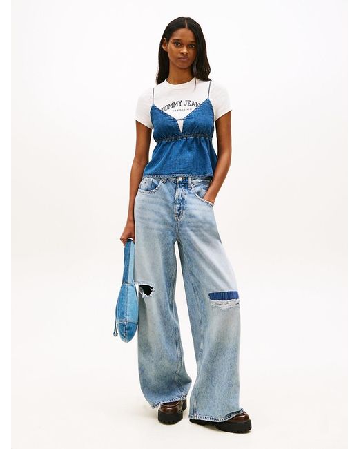Tommy Hilfiger Blue Chambray Spaghetti Strap Slim V-Neck Top