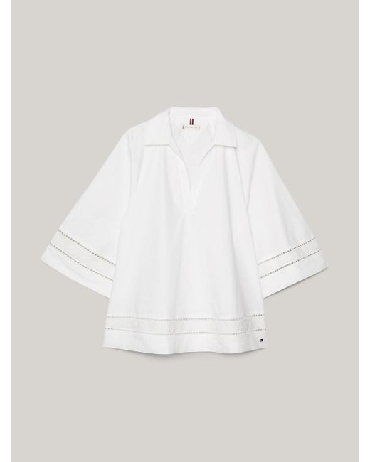 Tommy Hilfiger White Th Monogram Broderie Anglaise Oversized Blouse