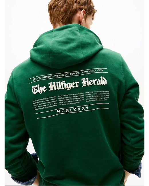 Felpa Con Cappuccio E Grafica Sul Retro di Tommy Hilfiger in Green da Uomo