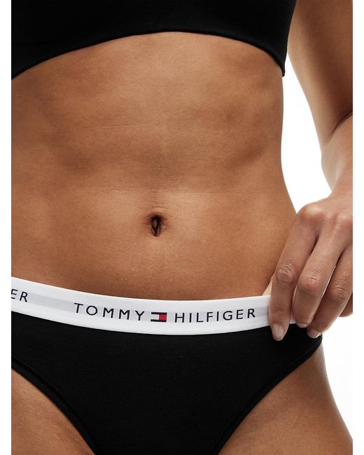 Tommy Hilfiger Black Repeat Logo Waistband Thong