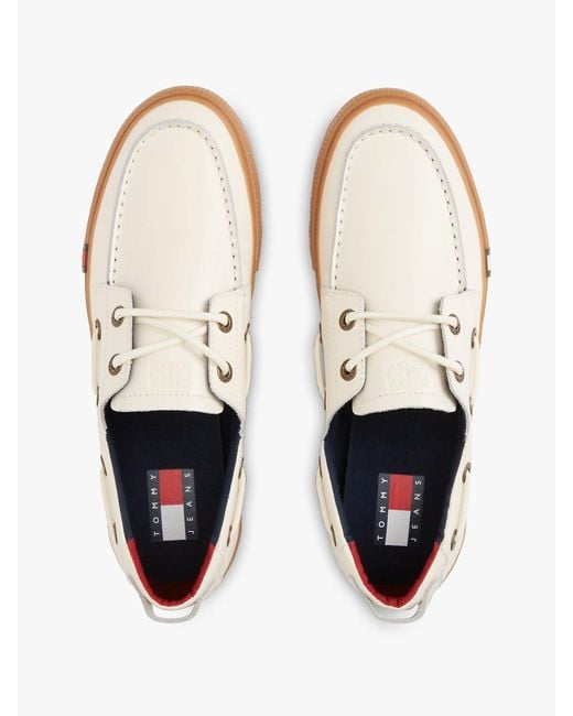 Tommy Hilfiger White Archive Flag Stripe Leather Boat Shoes for men