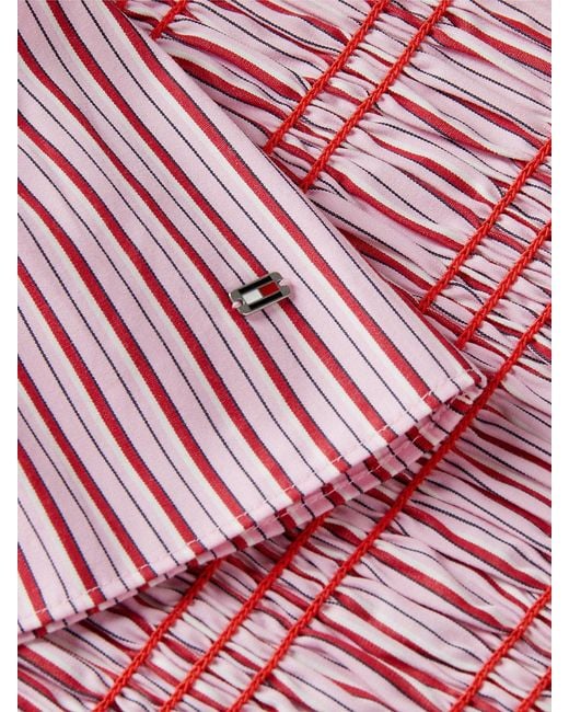 Tommy Hilfiger Red Smock Stripe Ruffle Boat Neck Top