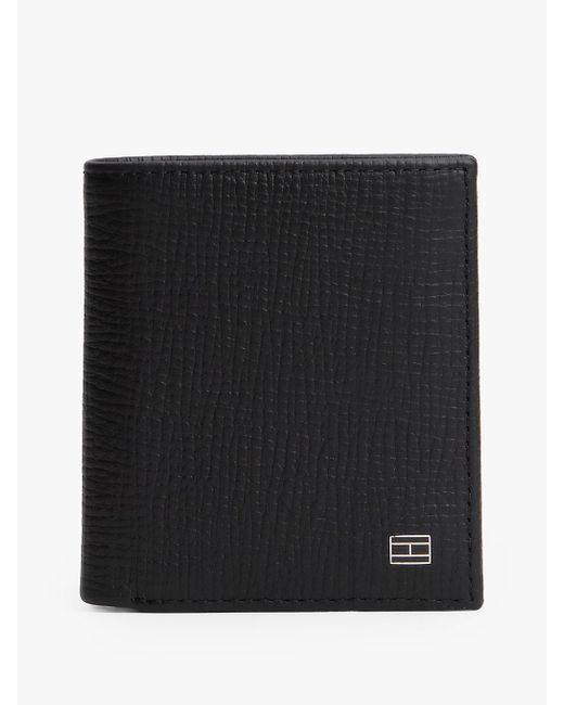 Tommy Hilfiger Black Hilfiger Flag Leather Trifold Wallet for men