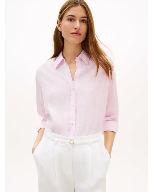Tommy Hilfiger Pink Pure Linen Oversized Fit Shirt