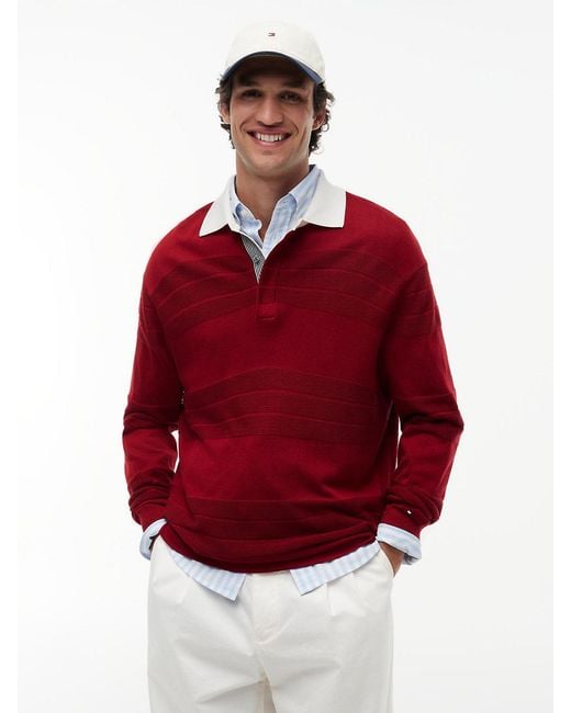 Tommy Hilfiger Red New York Label Relaxed Silk Blend Rugby Shirt for men