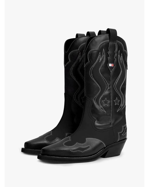 Tommy Hilfiger Black Archive Leather Cowboy Boots