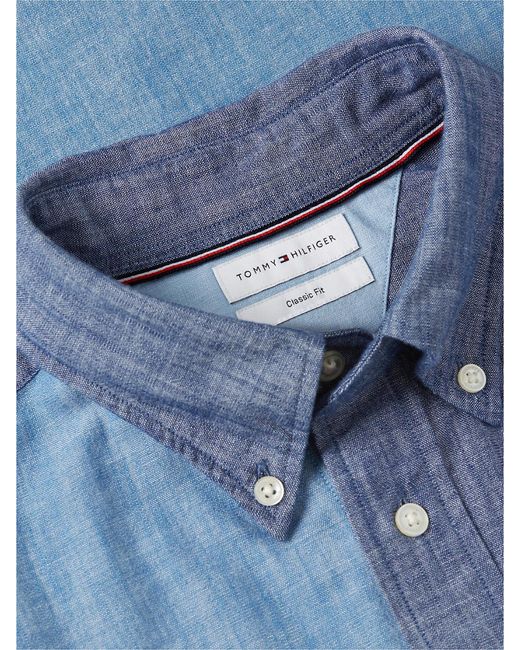 Tommy Hilfiger Blue Relaxed Fit Colour-Blocked Chambray Shirt for men