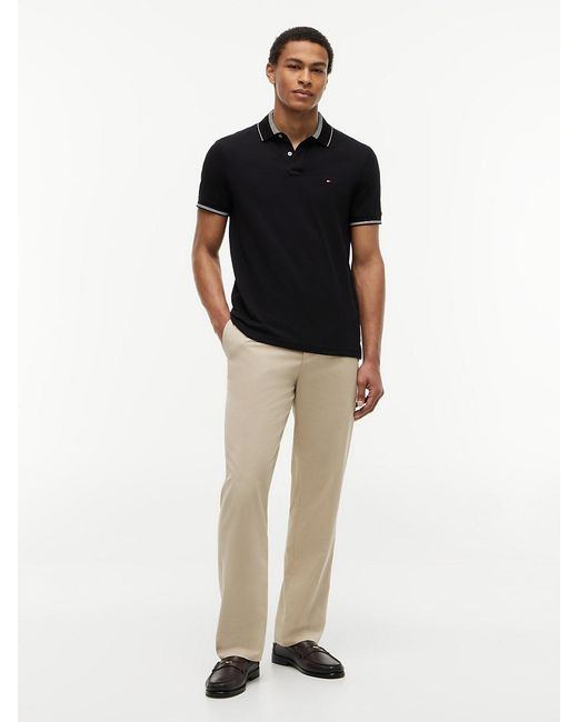 Tommy Hilfiger Black Heritage Regular Fit Stripe Trim Polo Shirt for men