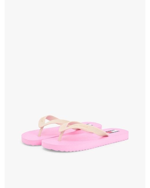 Tommy Hilfiger Pink Fine Cleat Embossed Logo Flip-Flops