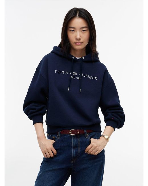 Tommy Hilfiger Blue Logo Flex Fleece Relaxed Hoody