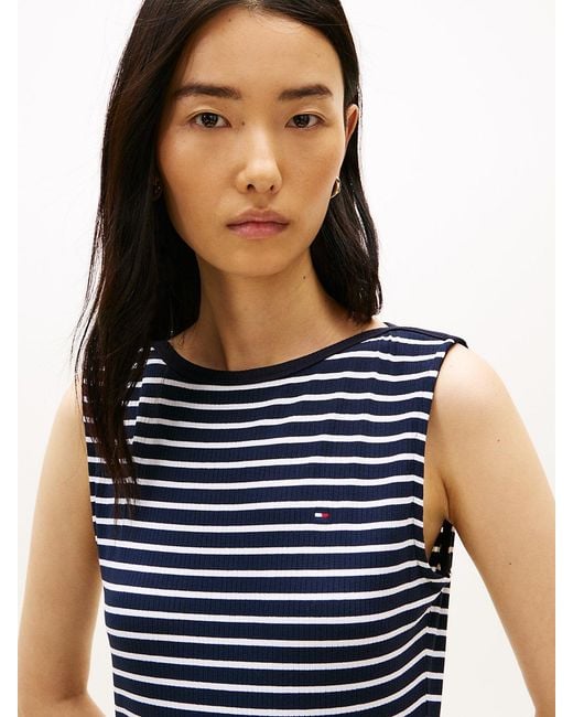 Tommy Hilfiger Blue Boat Neck Slim Midi Bodycon Dress