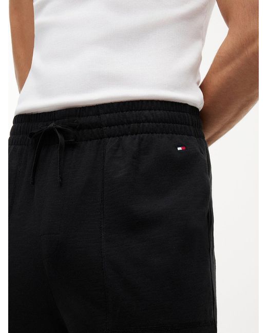Tommy Hilfiger Black Flag Embroidery Textured Pyjama Bottoms for men