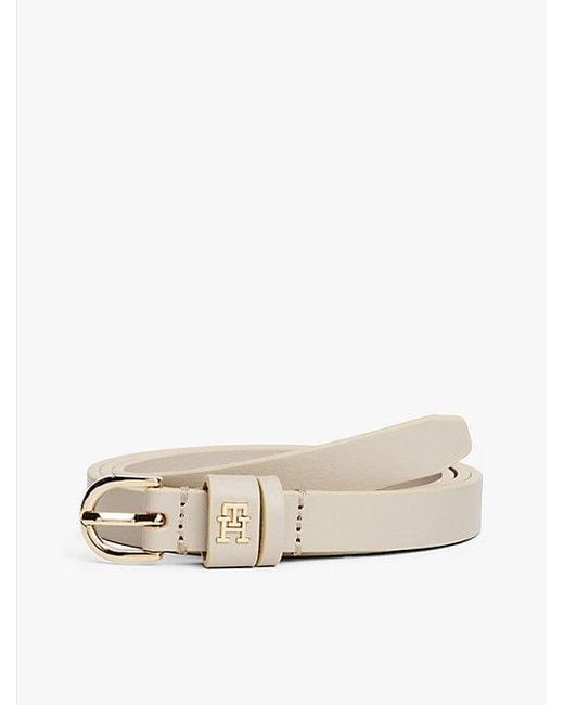 Tommy Hilfiger Essential Leren Riem Met Monogram in het Natural