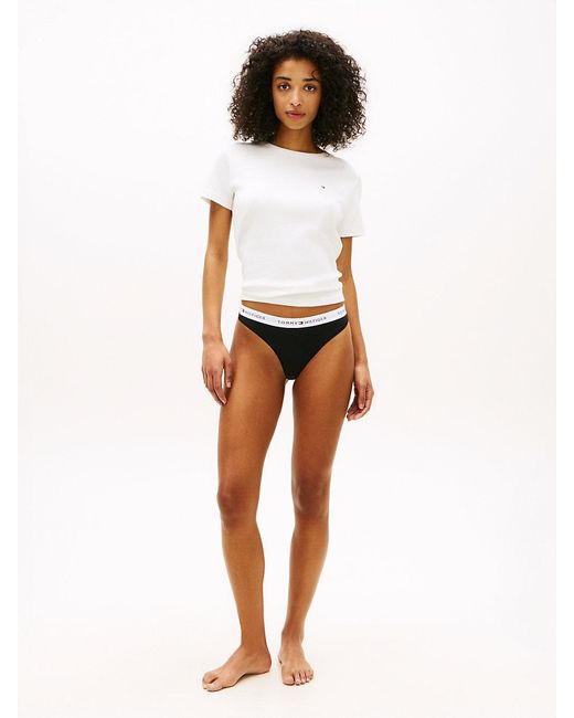Tommy Hilfiger White Essential 3-Pack Repeat Logo Waistband Thongs