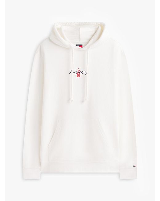 Tommy Hilfiger White Signature Back Logo Terry Drawstring Hoody for men