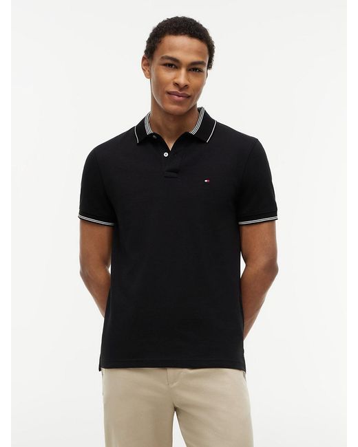 Tommy Hilfiger Black Heritage Regular Fit Stripe Trim Polo Shirt for men