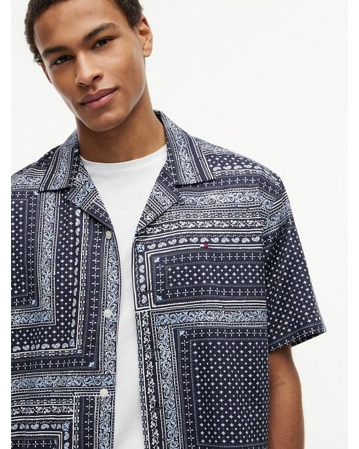 Tommy Hilfiger Blue Relaxed Fit Bandana Print Short Sleeve Shirt for men