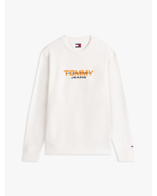 Tommy Hilfiger White Logo Sueded Terry Crew Neck Sweatshirt for men