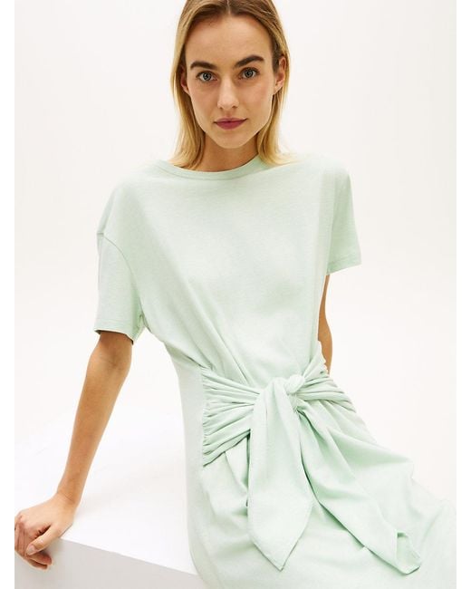 Tommy Hilfiger Green Textured Knot Relaxed Midi T-Shirt Dress