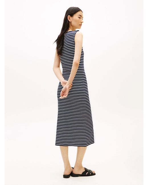 Tommy Hilfiger Blue Boat Neck Slim Midi Bodycon Dress