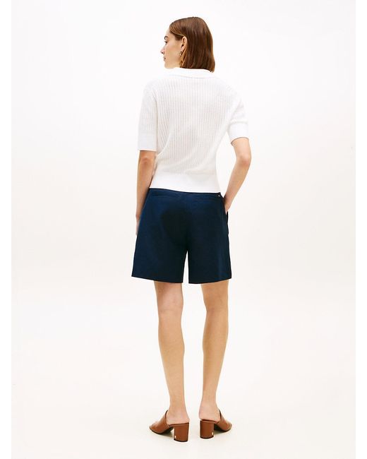 Tommy Hilfiger White Pointelle Short Sleeve Polo Jumper