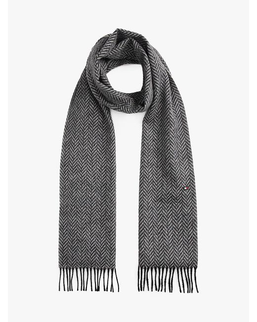 Écharpe En Pure Laine À Chevrons Et À Franges Tommy Hilfiger pour homme en coloris Black
