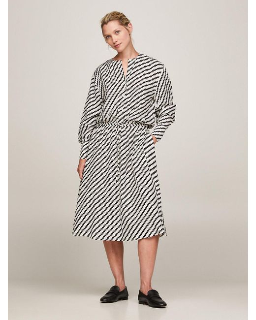 Tommy Hilfiger Gray Jagged Stripe Print Relaxed Midi Dress
