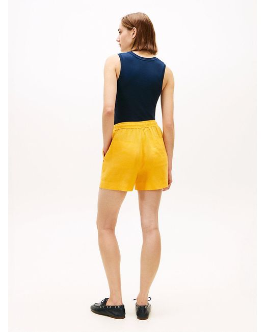 Tommy Hilfiger Yellow Flag Embroidery Pure Linen Shorts