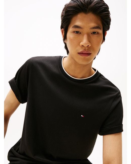 T-Shirt Col Ras-Du-Cou À Liseré Tommy Hilfiger pour homme en coloris Black