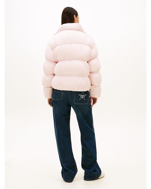 Tommy Hilfiger Pink Ruched Down Puffer Jacket