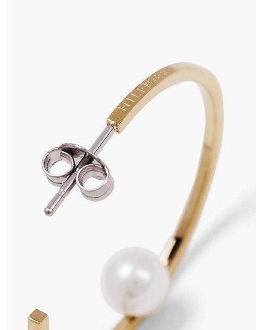 Tommy Hilfiger Vergulde Oorringen Met Glazen Parels in het Natural