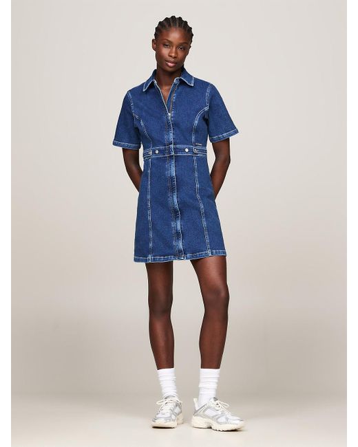 Tommy Hilfiger Blue Slim Fit And Flare Denim Dress