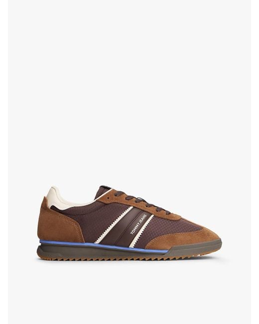 Tommy Hilfiger Brown Retro Mixed Texture Serrated Trainers for men