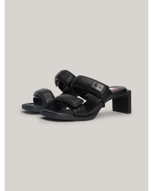 Tommy Hilfiger Black Soho Hook And Loop Leather Sandals