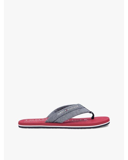 Tommy Hilfiger White Pure Linen Chambray Jacquard Flip-Flops for men