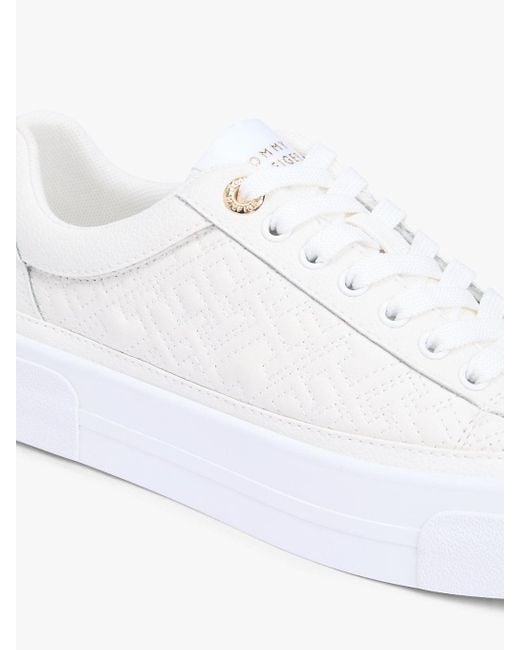 Tommy Hilfiger White Th Monogram Quilted Leather Platform Trainers