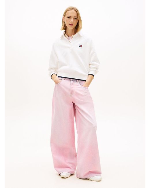 Tommy Hilfiger Pink Mid Rise Loose Wide Leg Jeans