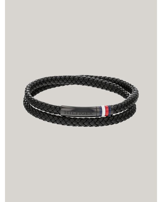 Tommy Hilfiger Multicolor Black Braided Leather Double Bracelet for men