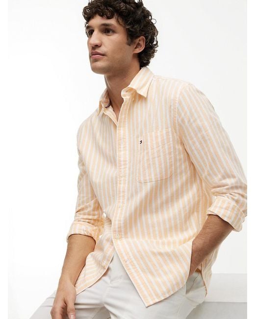 Tommy Hilfiger Natural Regular Fit Stripe Oxford Shirt for men