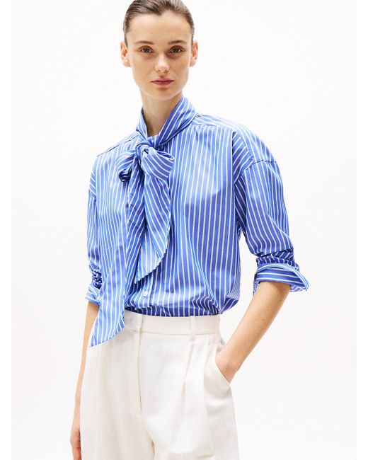 Tommy Hilfiger Blue Relaxed Fit Bow Collar Shirt