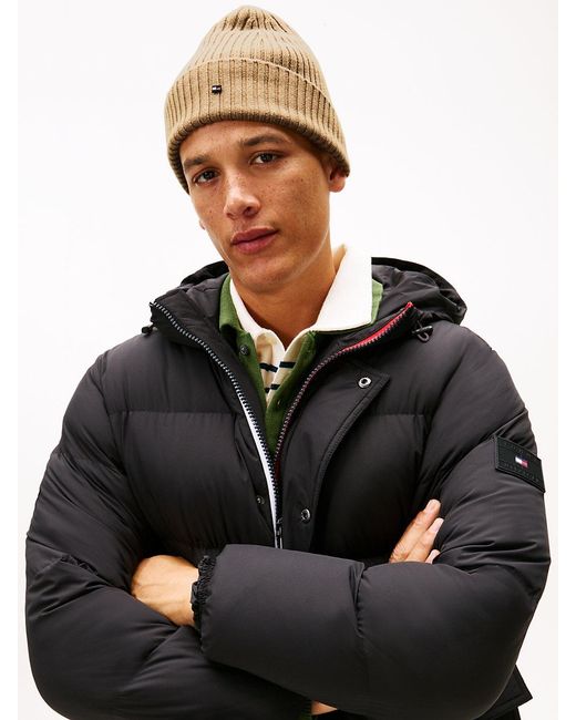 Tommy Hilfiger Natural Hilfiger Flag Pure Wool Beanie for men
