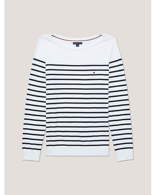 Tommy Hilfiger White Adaptive Heritage gestreifter Pullover