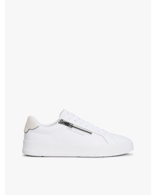 Tommy Hilfiger White Zip-up Court Trainers With Leather for men